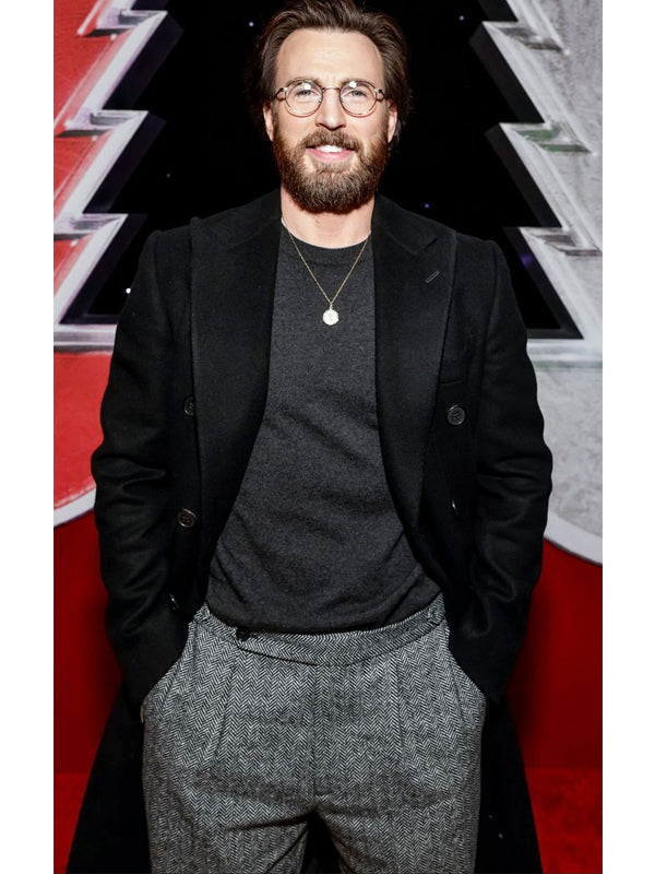 Chris Evans Red One Wool Black Coat Celebrity Sale