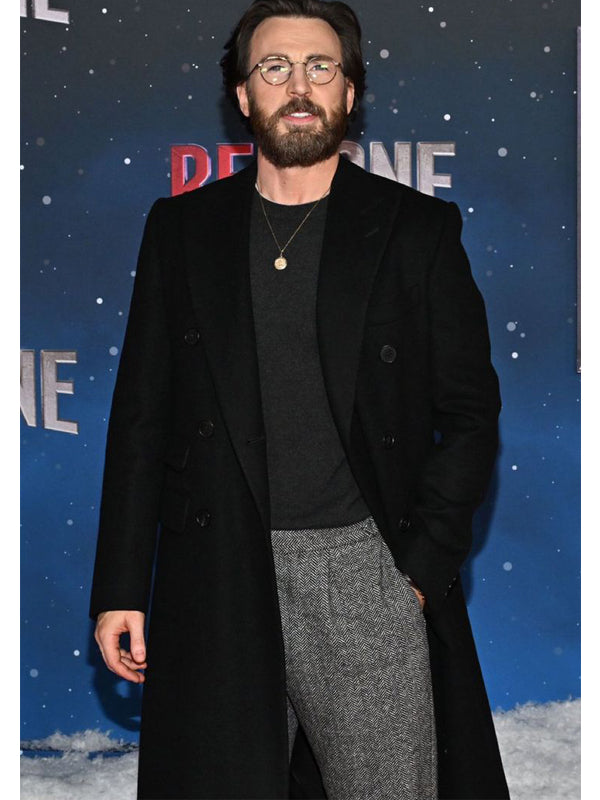 Chris Evans Red One Wool Black Coat Free Shipping UK USA Canada