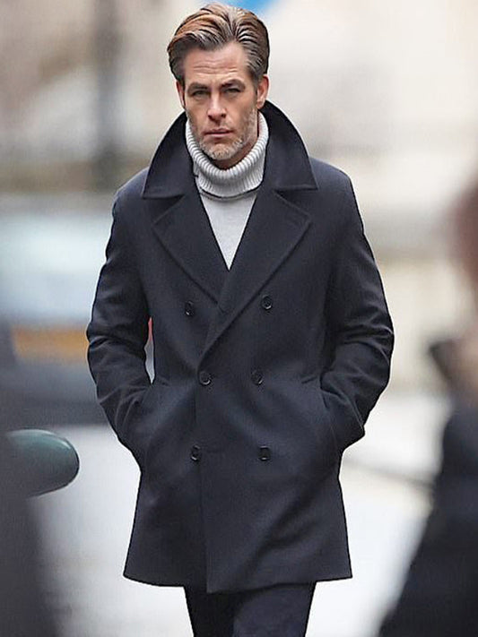 Chris Pine All The Old Knives Wool Peacoat