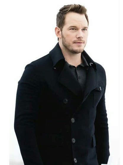 Chris Pratt Classic Winter Black Wool Coat Shop now