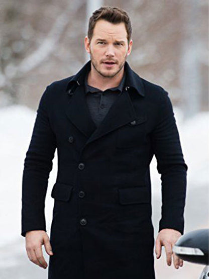 Chris Pratt Classic Winter Black Wool Coat