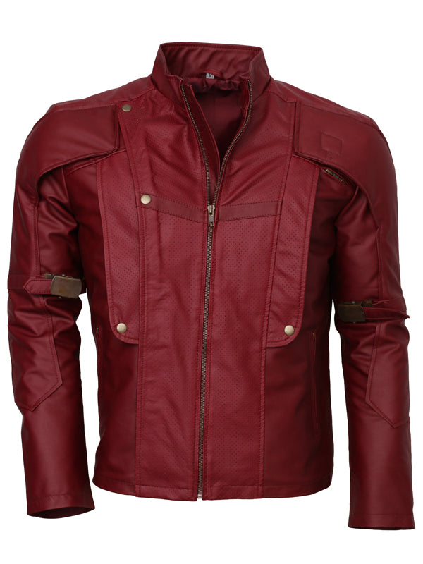 Chris Pratt Guardians Of The Galaxy Star Lord Maroon Leather Jacket Free Shipping UK USA Canada