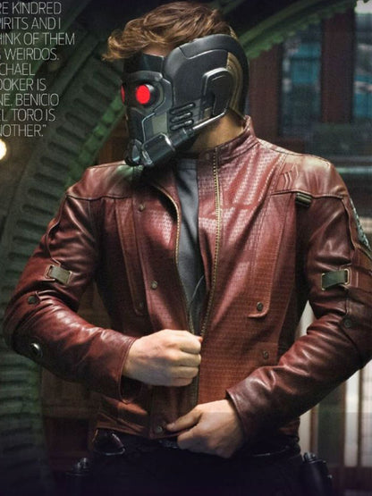 Chris Pratt Guardians Of The Galaxy Star Lord Maroon Leather Jacket Gifts for Him