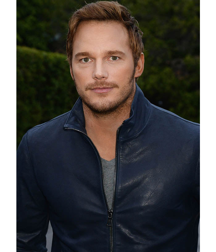 Chris Pratt Premiere Classic Blue Leather Jacket Easter Sale