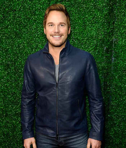 Chris Pratt Premiere Classic Blue Leather Jacket Gifts for Him