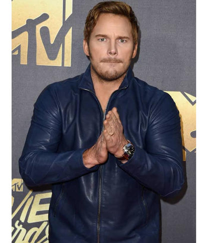 Chris Pratt Premiere Classic Blue Leather Jacket herren lederjacke