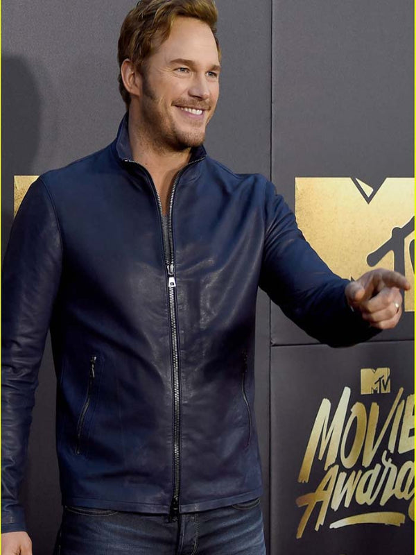 Chris Pratt Premiere Classic Blue Leather Jacket
