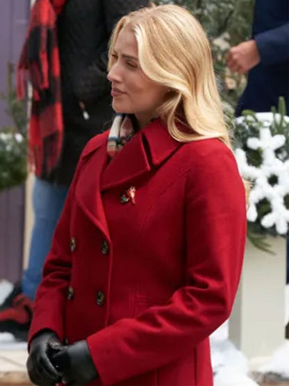 Christmas On Windmill Way Christa Taylor Brown Wool Red Coat Free Shipping UK USA Canada