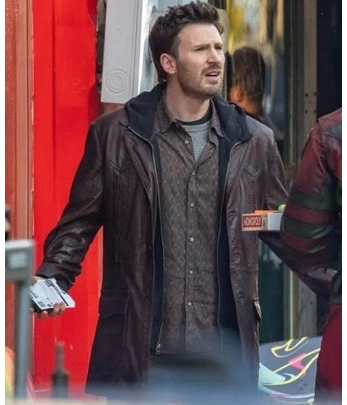 Christmas Red One Chris Evans Brown Leather Jacket Easter Sale