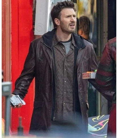 Christmas Red One Chris Evans Brown Leather Jacket Easter Sale