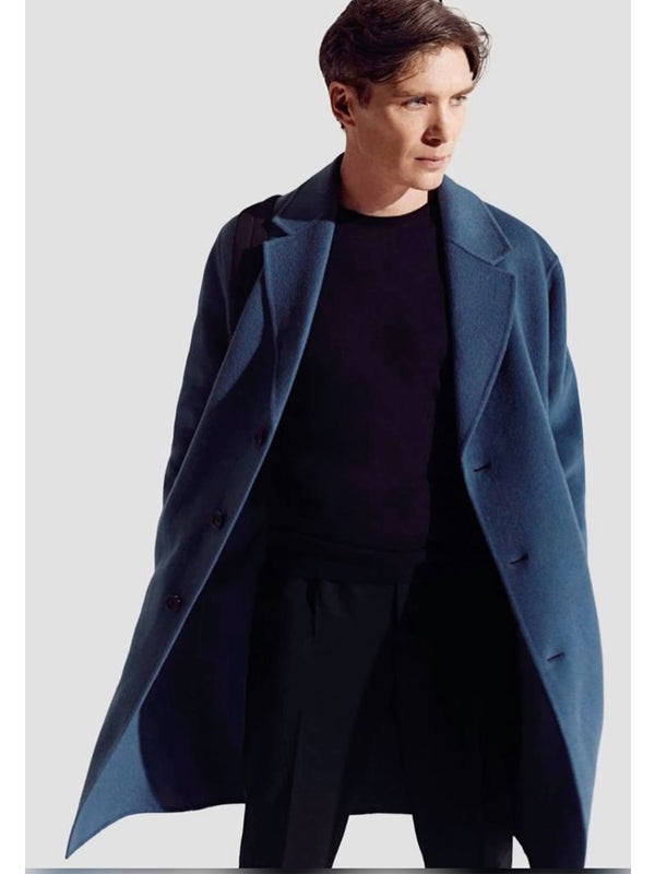 Cillian Murphy Peaky Blinders Blue Wool Trench Coat Free Shipping UK USA Canada