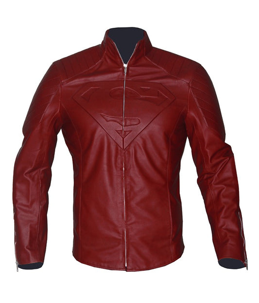 Clark Kent Smallville Superman Maroon Leather Jacket Cosplay Sale