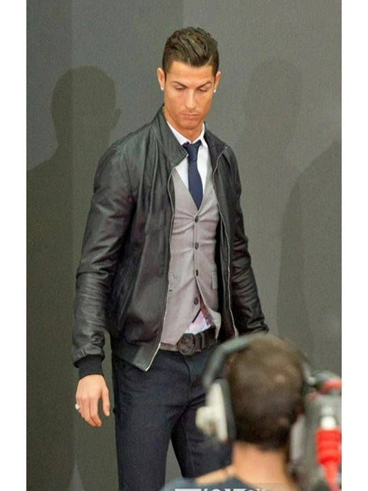 Cristiano Ronaldo Black Bomber Leather Jacket