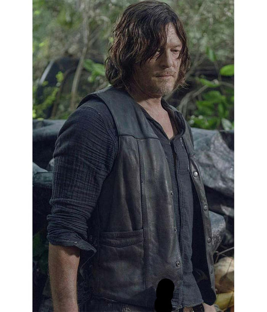 Daryl Dixon The Walking Dead Biker Black Leather Vest Black Friday Sale