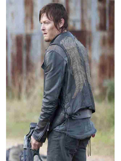 Daryl Dixon The Walking Dead Biker Black Leather Vest