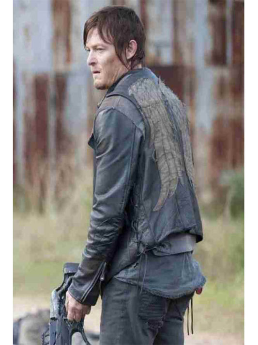 Daryl Dixon The Walking Dead Biker Black Leather Vest