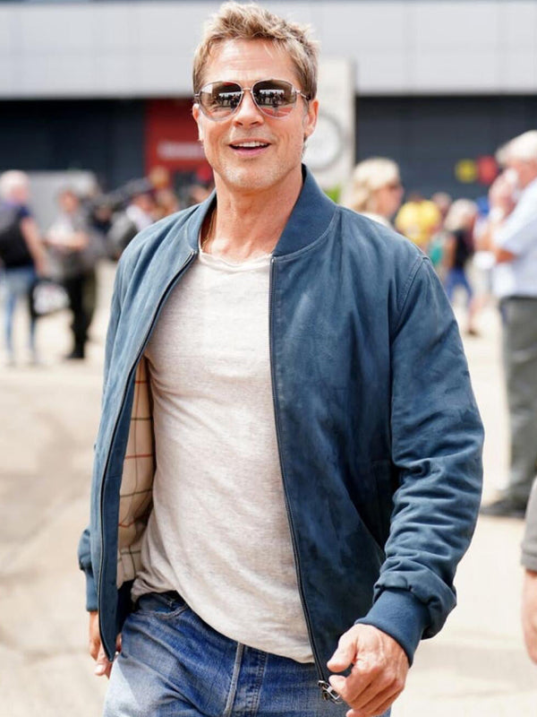 F1 Brad Pitt British Grand Prix Blue Suede Jacket New Year Sale