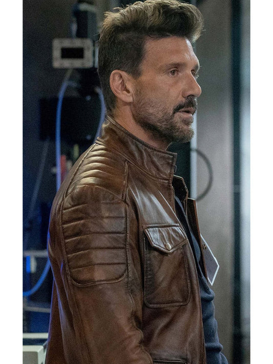 Frank Grillo Boss Level Brown Leather Jacket Free Shipping UK USA Canada
