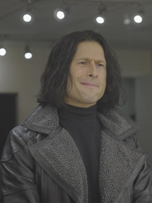 Hit Man Glen Powell Black Leather Coat Buy now