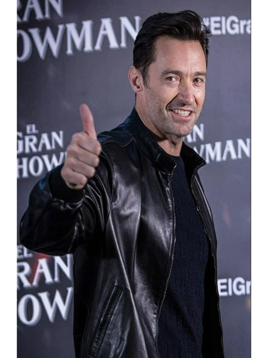 Hugh Jackman Black Biker Leather Jacket Free Shipping UK USA