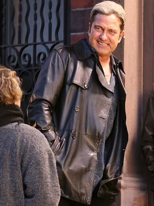 In the Hand of Dante Gerard Butler Black Leather Coat Free Shipping UK USA Europe
