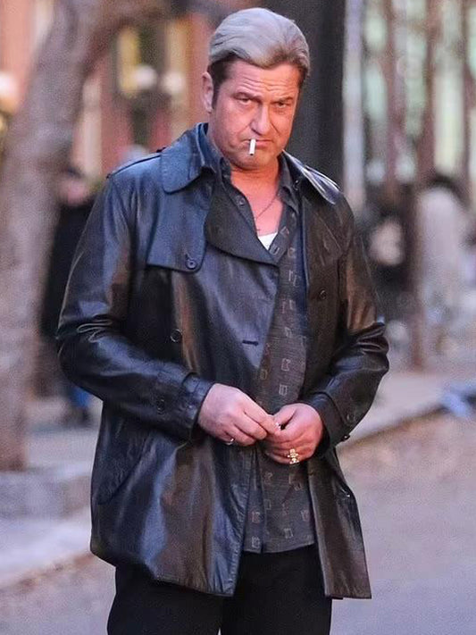In the Hand of Dante Gerard Butler Black Leather Coat