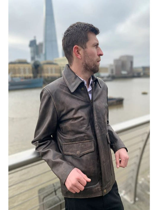Indiana Jones and The Dial Of Destiny Distressed Leather Jacket Celebrity Sale