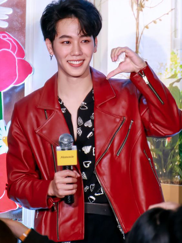 K Drama Anan Wong Biker Red Leather Jacket