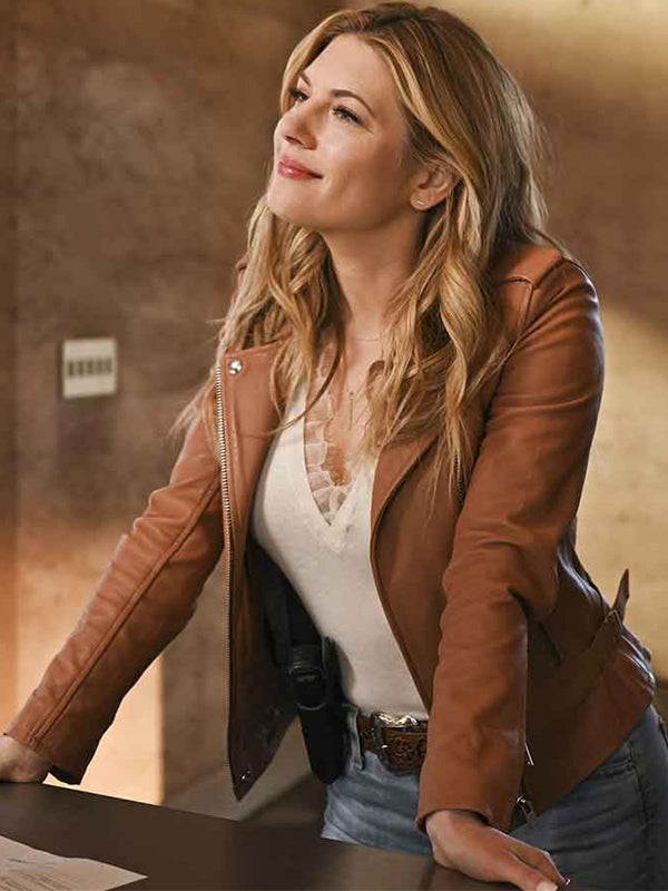 Katheryn Winnick Big Sky Brown Leather Jacket Celebrity Outfits