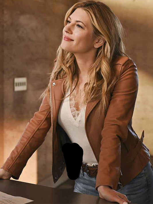 Katheryn Winnick Big Sky Brown Leather Jacket Celebrity Outfits