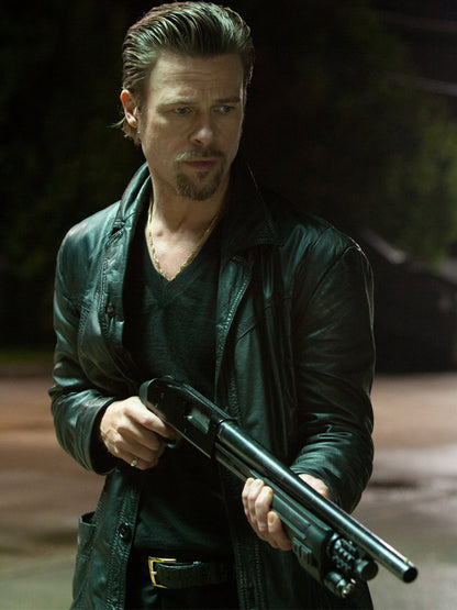 Kill Them Softly Brad Pitt Black Leather Jacket Buy now