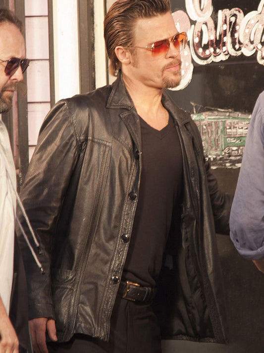 Kill Them Softly Brad Pitt Black Leather Jacket Free Shipping UK USA Canada