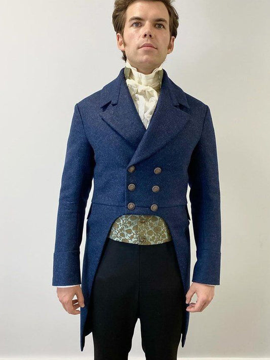 Luke Newton Bridgerton Season 2 Blue Wool Tailcoat