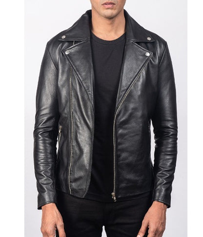 Mens Biker Black Brando Leather Jacket Shop now Winter Sale