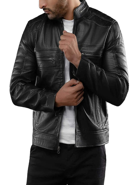 Mens Black Vintage Cafe Racer Leather Jacket Buy now
