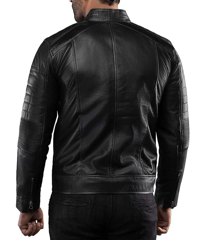Mens Black Vintage Cafe Racer Leather Jacket Winter Sale