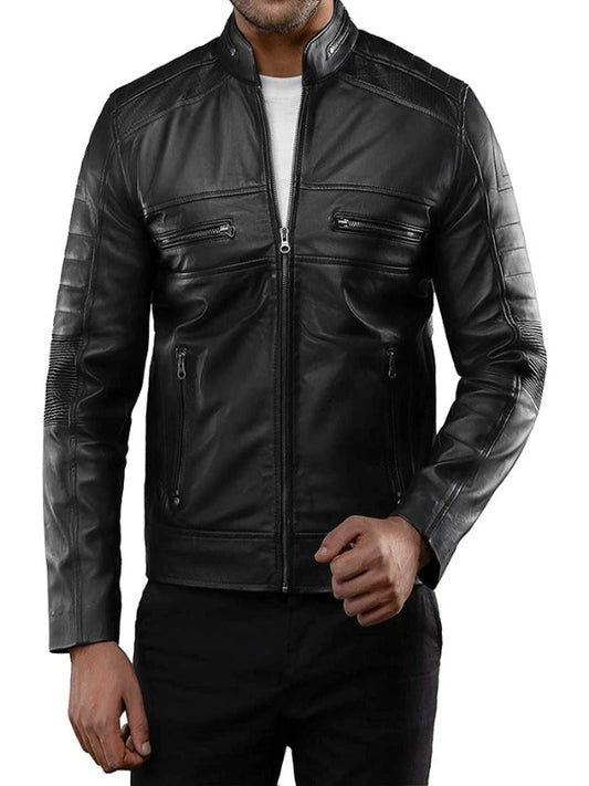 Mens Black Vintage Cafe Racer Leather Jacket