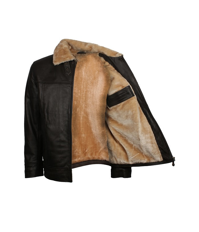 Mens Brown B3 Bomber Aviator Winter Fur Jacket Hot Sale