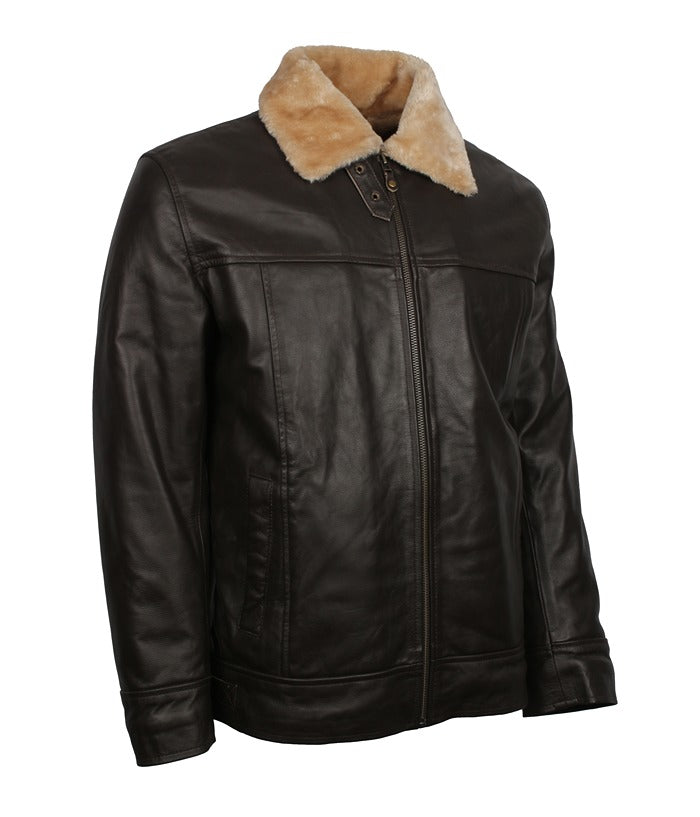 Mens Brown B3 Bomber Aviator Winter Fur Jacket herren lederjacke