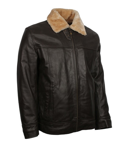 Mens Brown B3 Bomber Aviator Winter Fur Jacket herren lederjacke