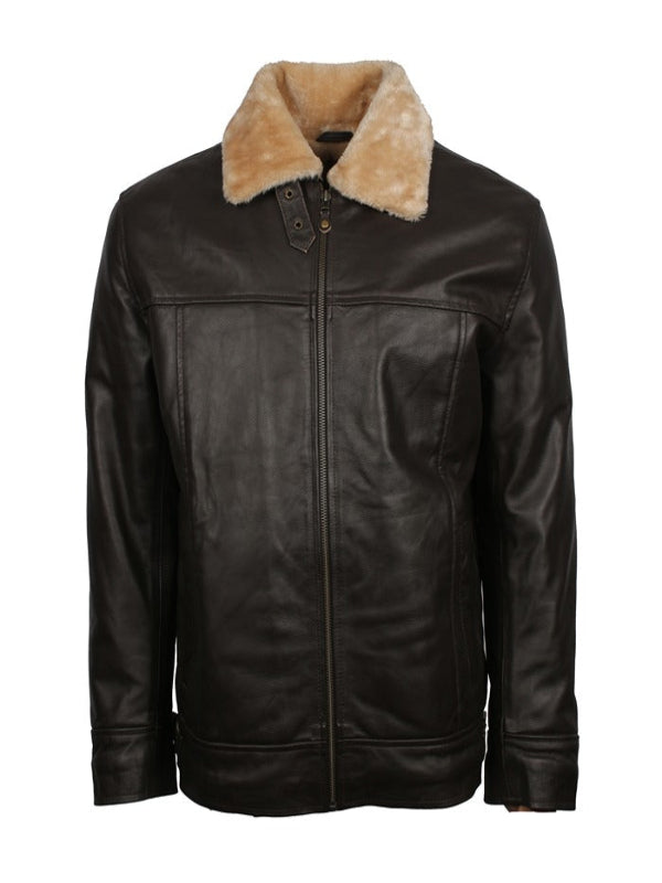 Mens Brown B3 Bomber Aviator Winter Fur Jacket
