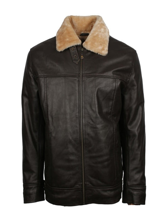 Mens Brown B3 Bomber Aviator Winter Fur Jacket
