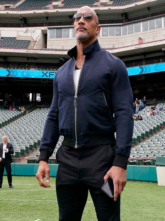 Mens Classic Dwayne Johnson Blue Cotton Jacket