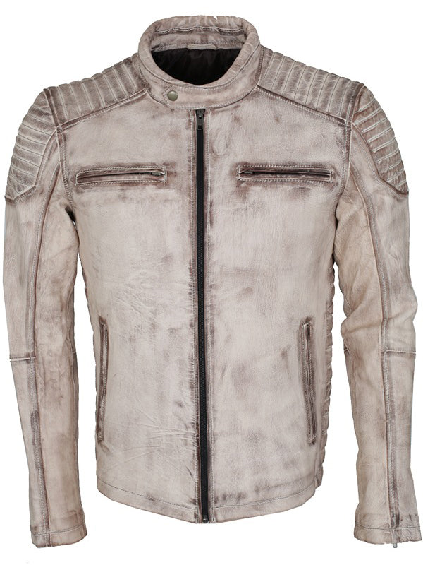 Mens Vintage Biker Soft Leather Distressed Jacket