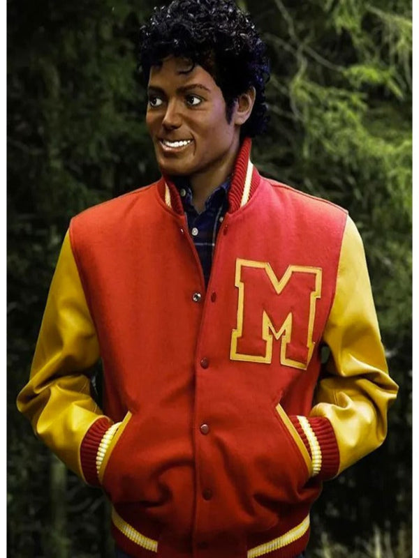 Michael Jackson Thriller Vintage Varsity Wool Jacket Leather Sleeves mens
