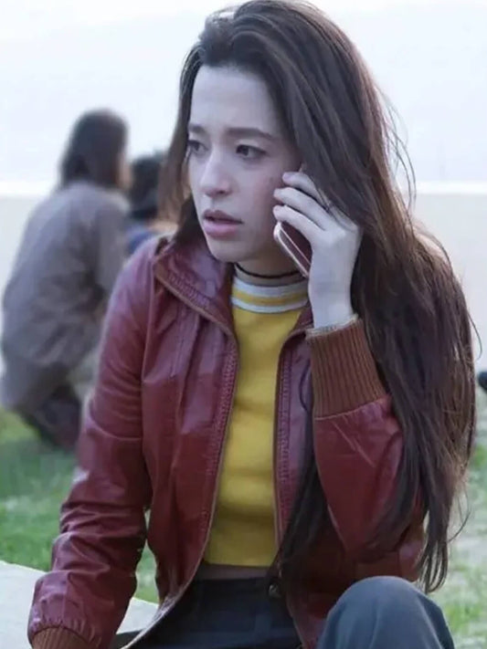 Mikey Madison Better Things S4 Maroon Leather Jacket