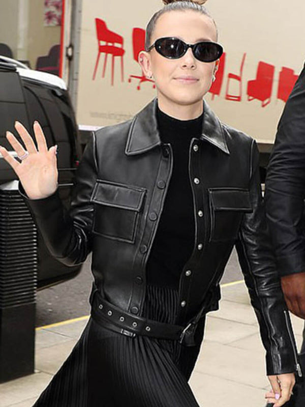 Millie Bobby Classic Biker Black Leather Jacket
