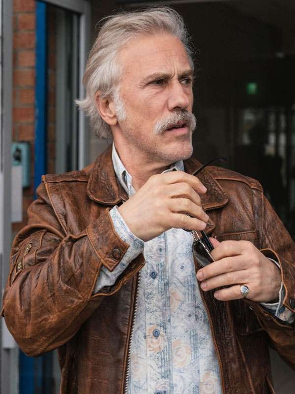 Old Guy Christoph Waltz Brown Leather Jacket Black Friday Sale