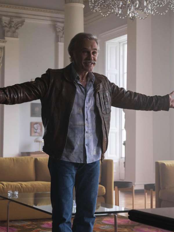 Old Guy Christoph Waltz Brown Leather Jacket Free Shipping UK USA Canada