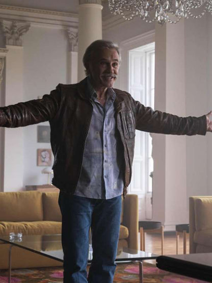 Old Guy Christoph Waltz Brown Leather Jacket Free Shipping UK USA Canada